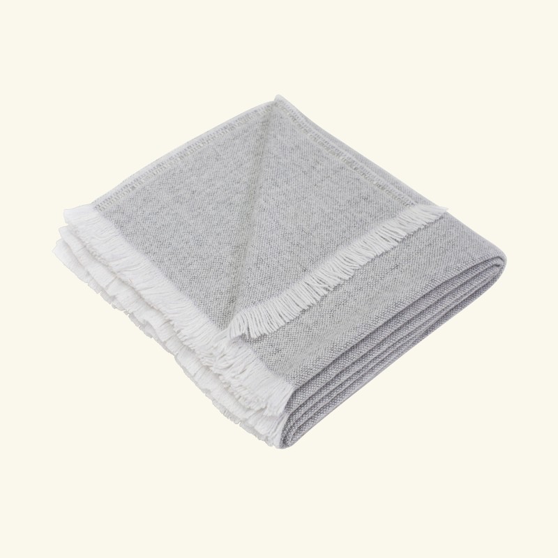 Pled tkany ręcznie gładki z alpaki, kaszmiru i wełny merynosa - grey mist