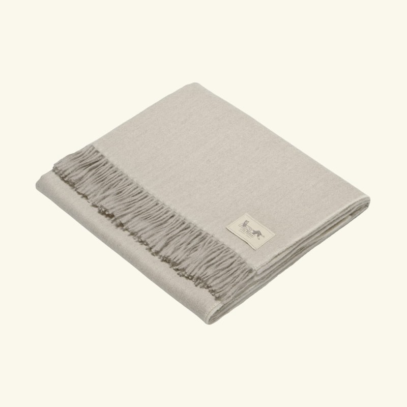 Pled z alpaki fishbone 100% baby alpaca - biało - beżowy