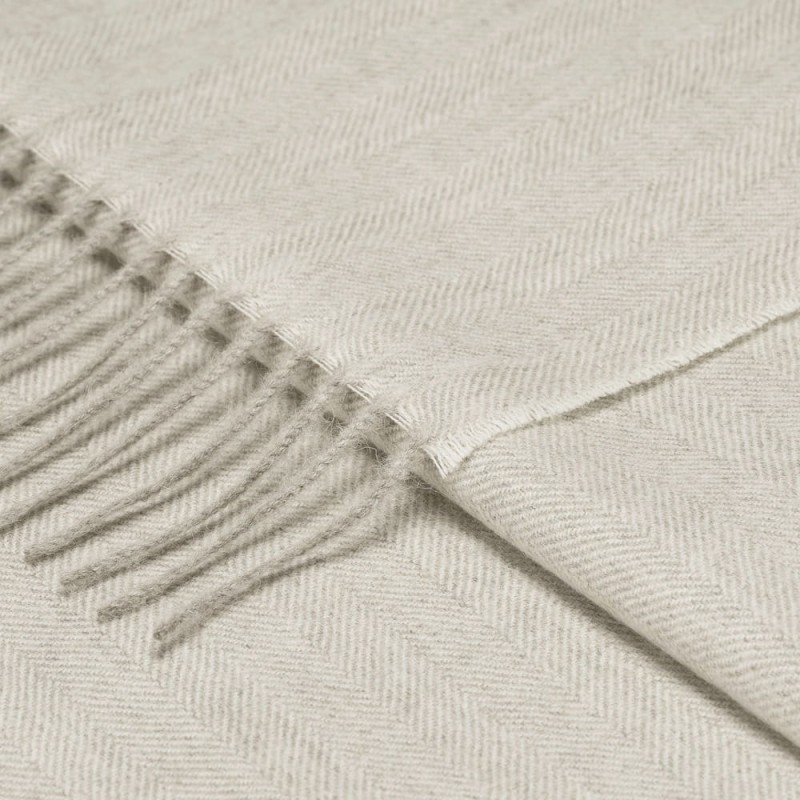 Pled z alpaki fishbone 100% baby alpaca - biało - beżowy