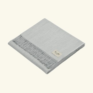 Pled z alpaki fishbone 100% baby alpaca biało - srebrny 