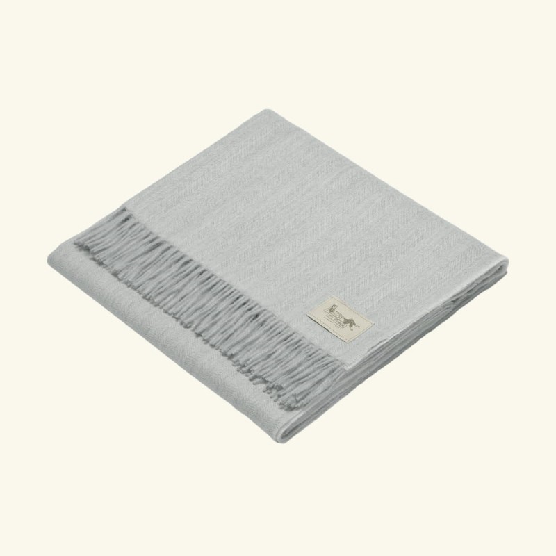 Pled z alpaki fishbone 100% baby alpaca - biało - srebrny