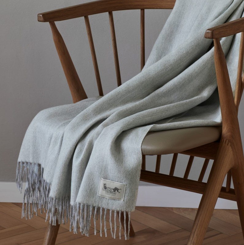 Pled z alpaki fishbone 100% baby alpaca - biało - srebrny